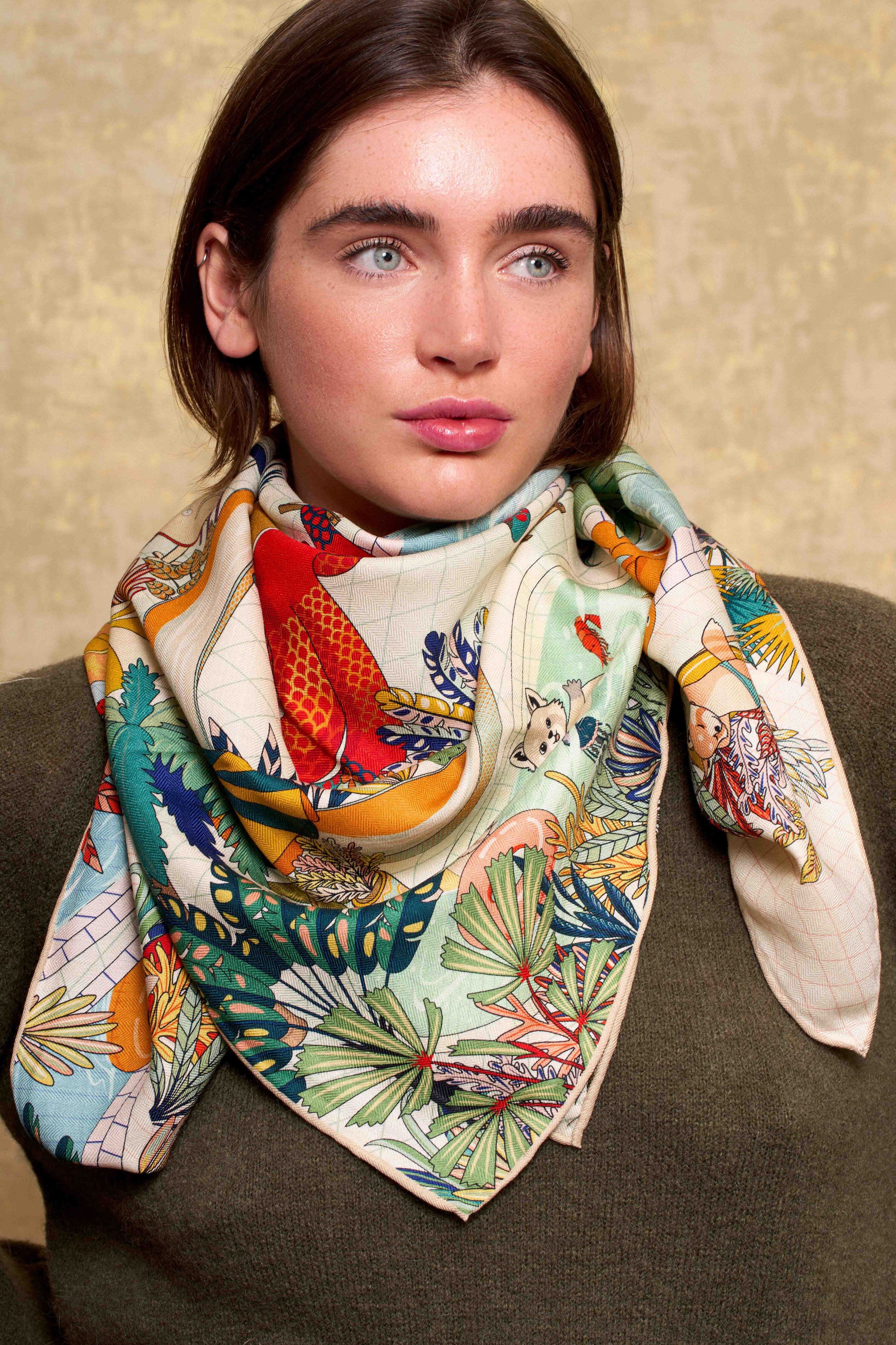 Écharpe Maxi FUMAGALLI En Laine - Modèle Floral Pétrole/multicolore - 190x67 Cm