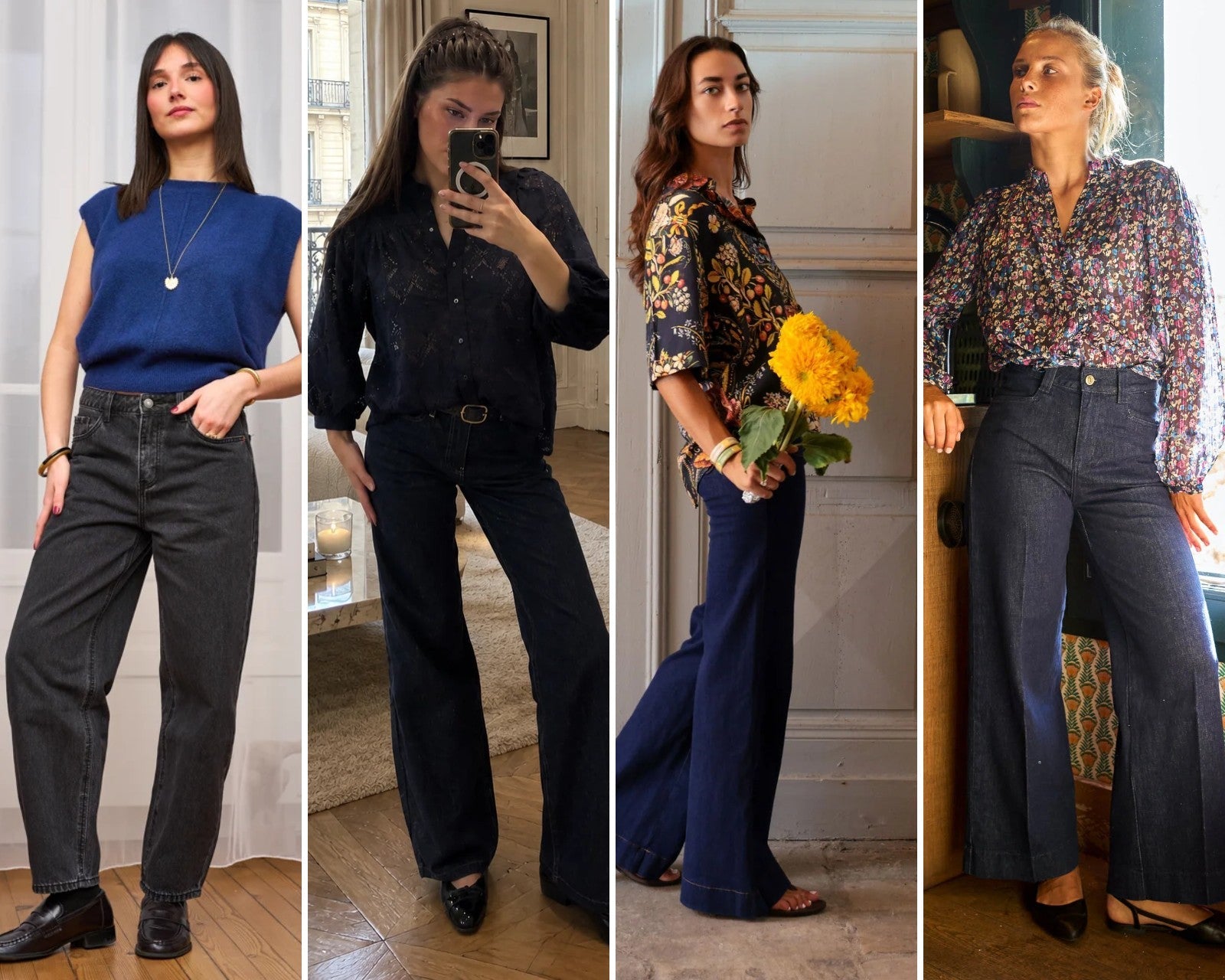 Les jeans Barrel, Barbara, Elena et Basile de Kza portés