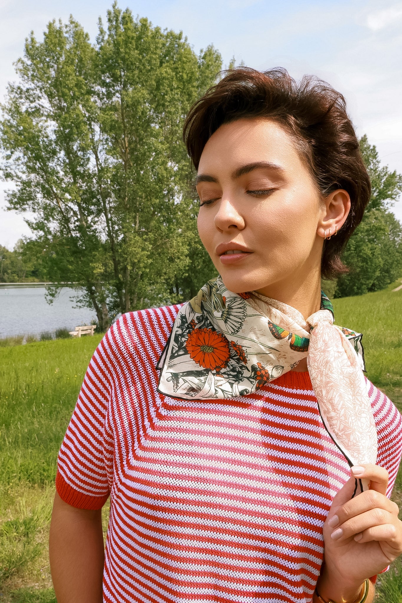 Foulard Coton et Soie Pivoines multicolores