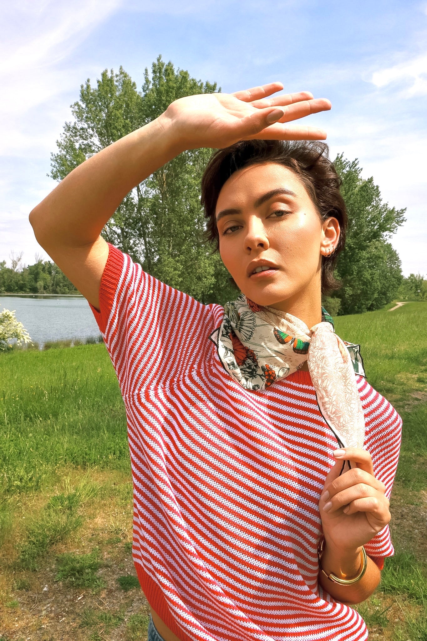 Foulard Coton et Soie Pivoines multicolores