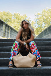Sac  Hector raphia et cuir noir