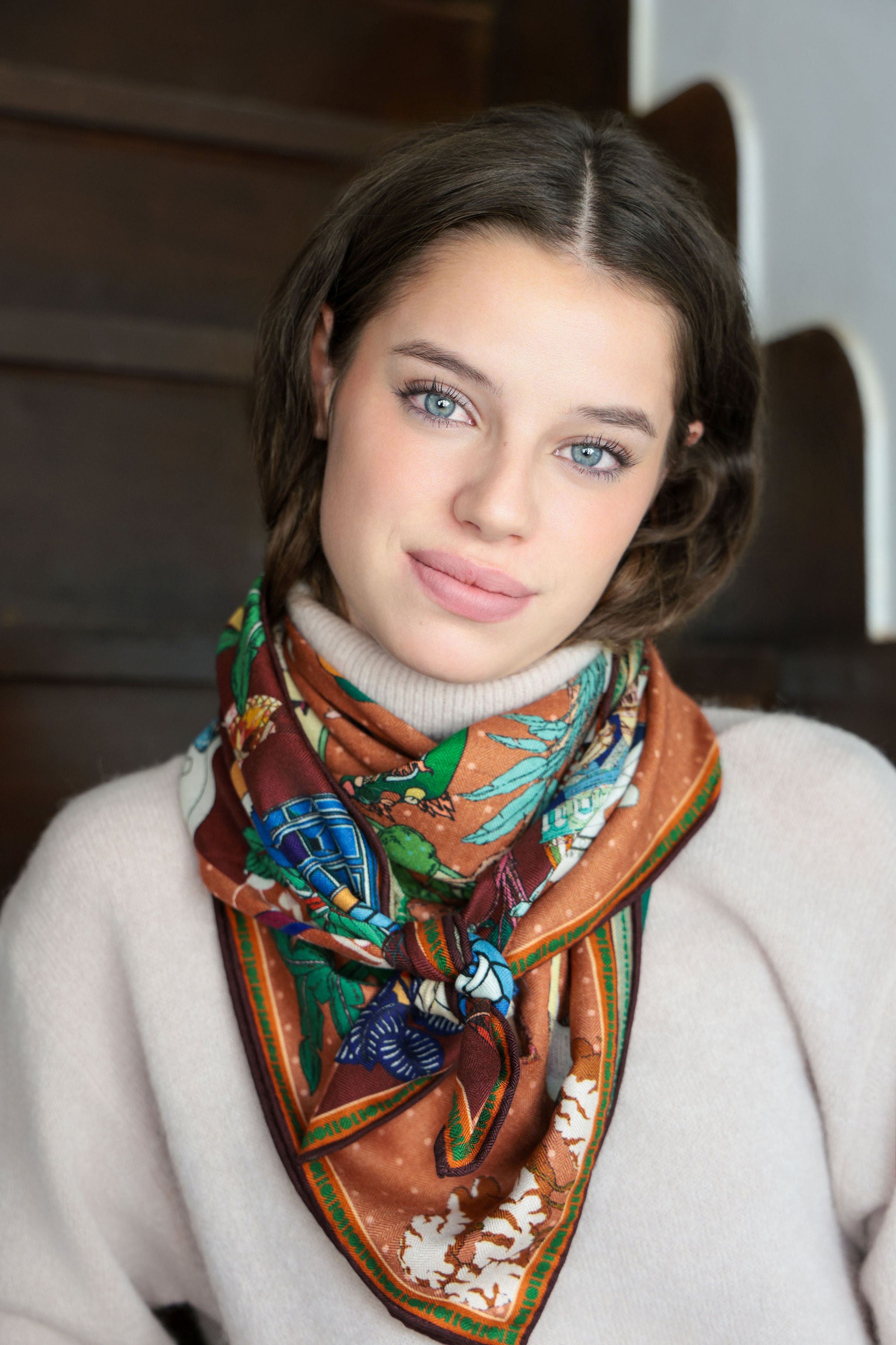 Maxi carré soie Calypso Rococo marron