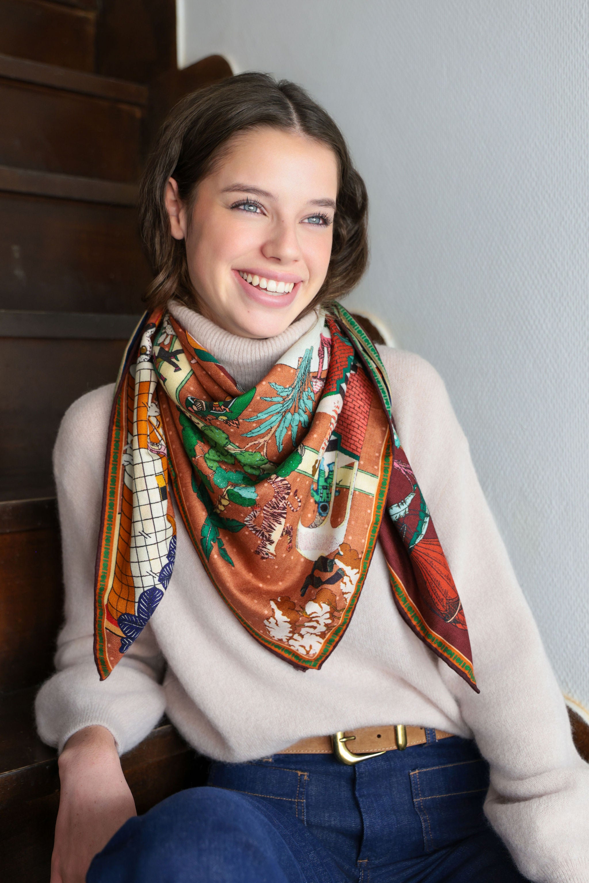 Maxi carré soie Calypso Rococo marron