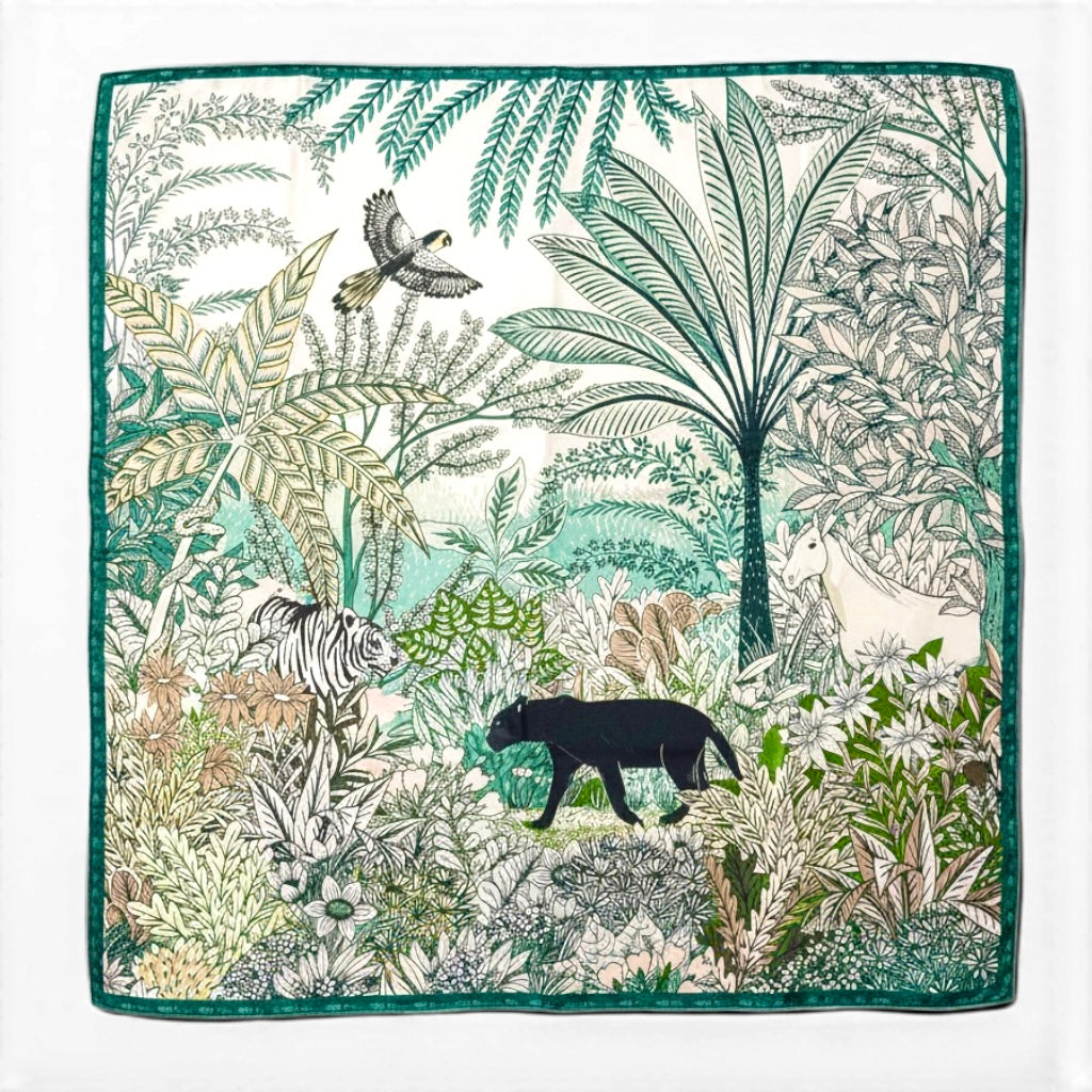 Maxi Foulard Soie Panthère de nuit vert