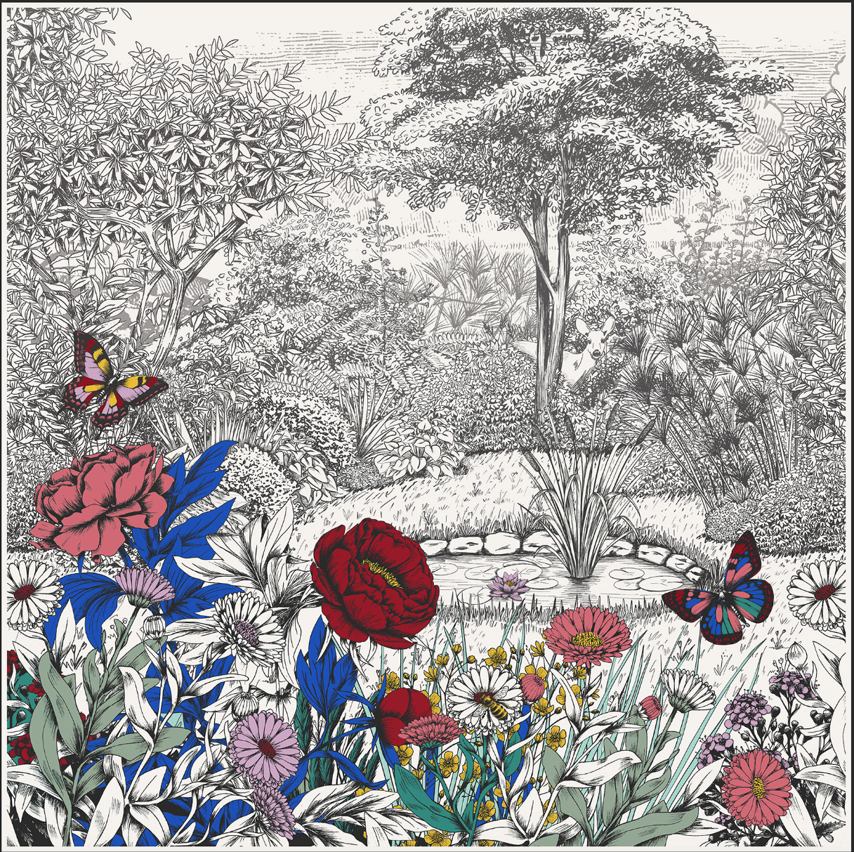 Maxi Foulard Soie Pivoines multicolores