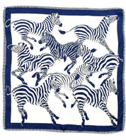 Mini Foulard Soie Zebra bleu marine