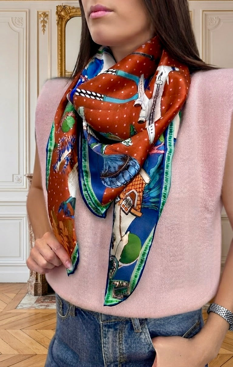 Maxi Foulard Laine et Soie Calypso Rococo marron & bleu