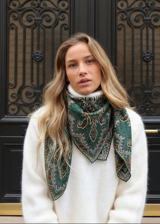 Maxi Wool &amp; Silk Scarf Blue Forest