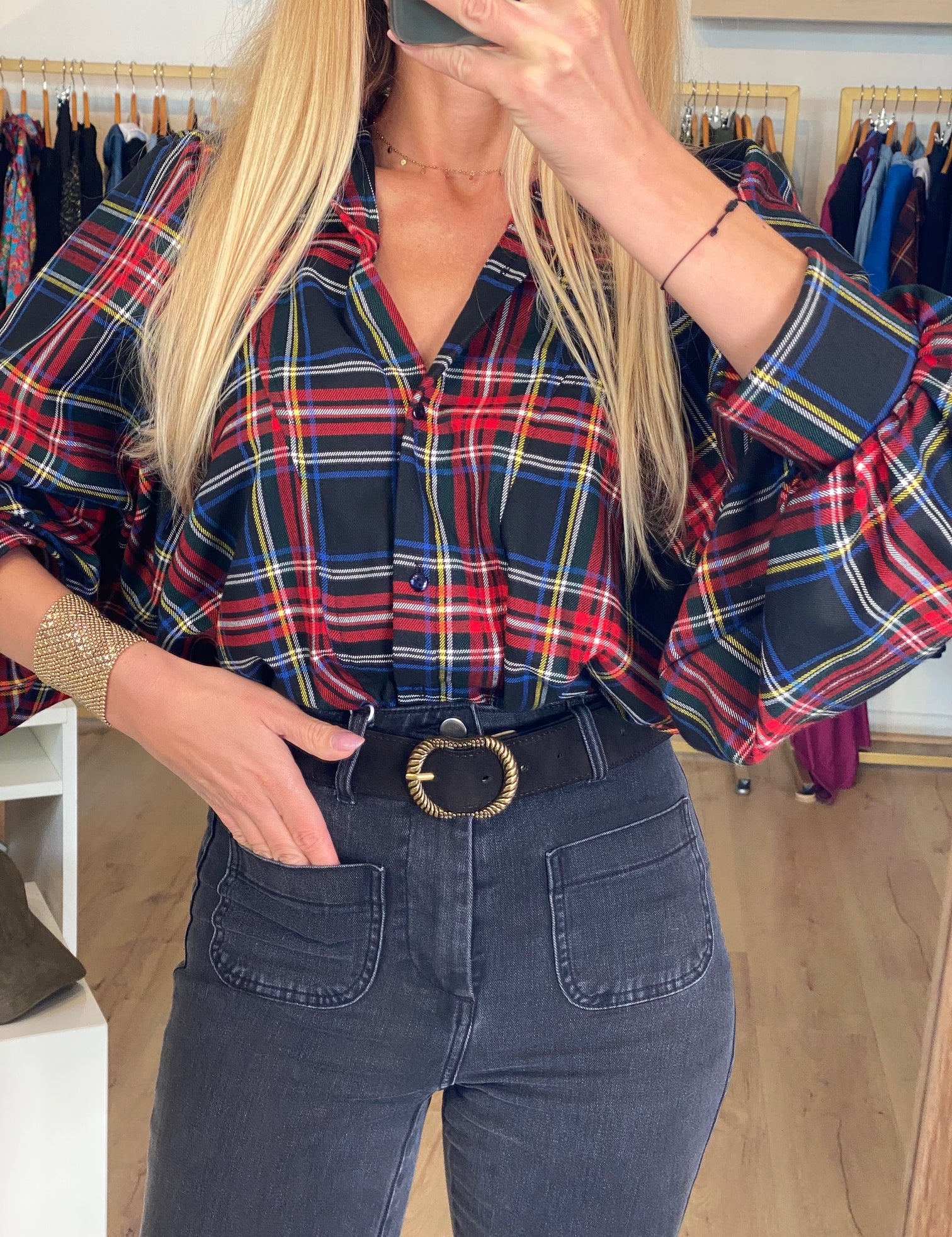 Blouse Caroline Tartan marine