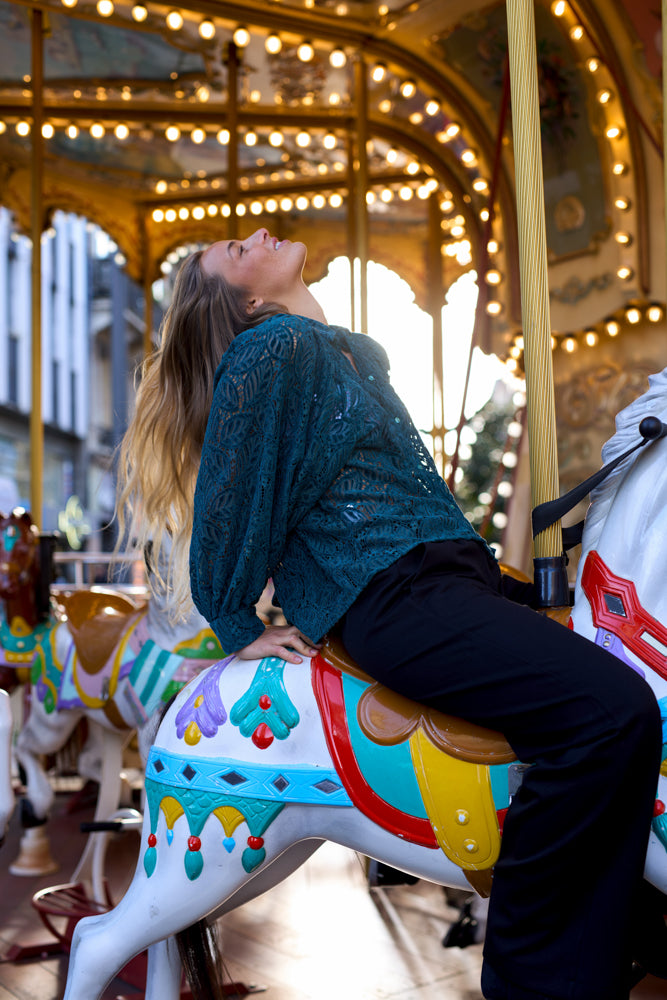 Blouse Caroline velours vert sapin