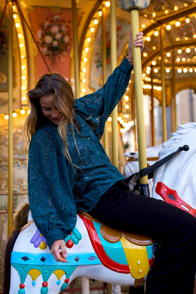 Blouse Caroline velours vert sapin