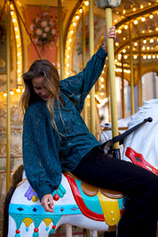 Blouse Caroline velours vert sapin