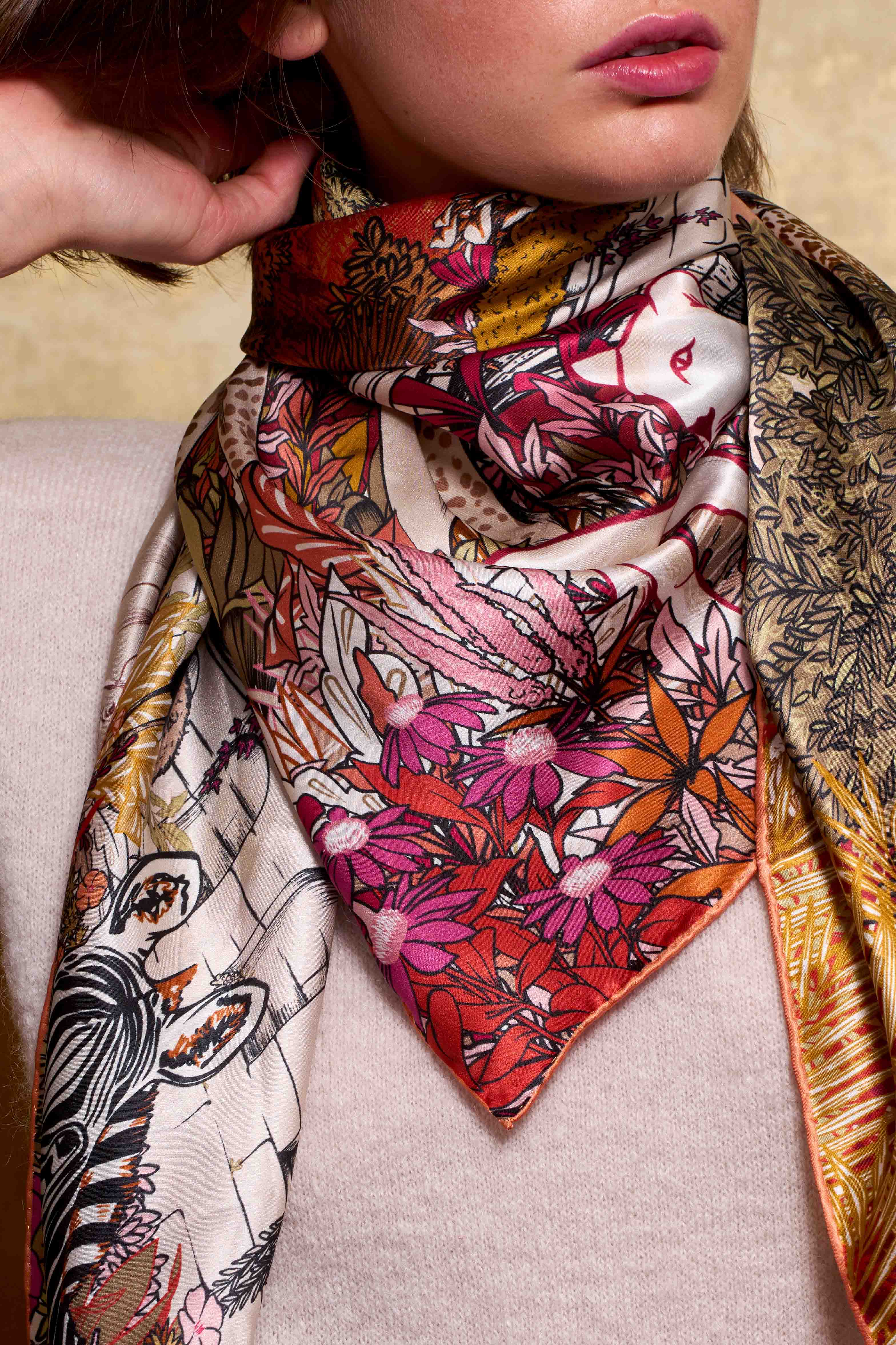 Maxi Foulard Soie Paris sauvage rose