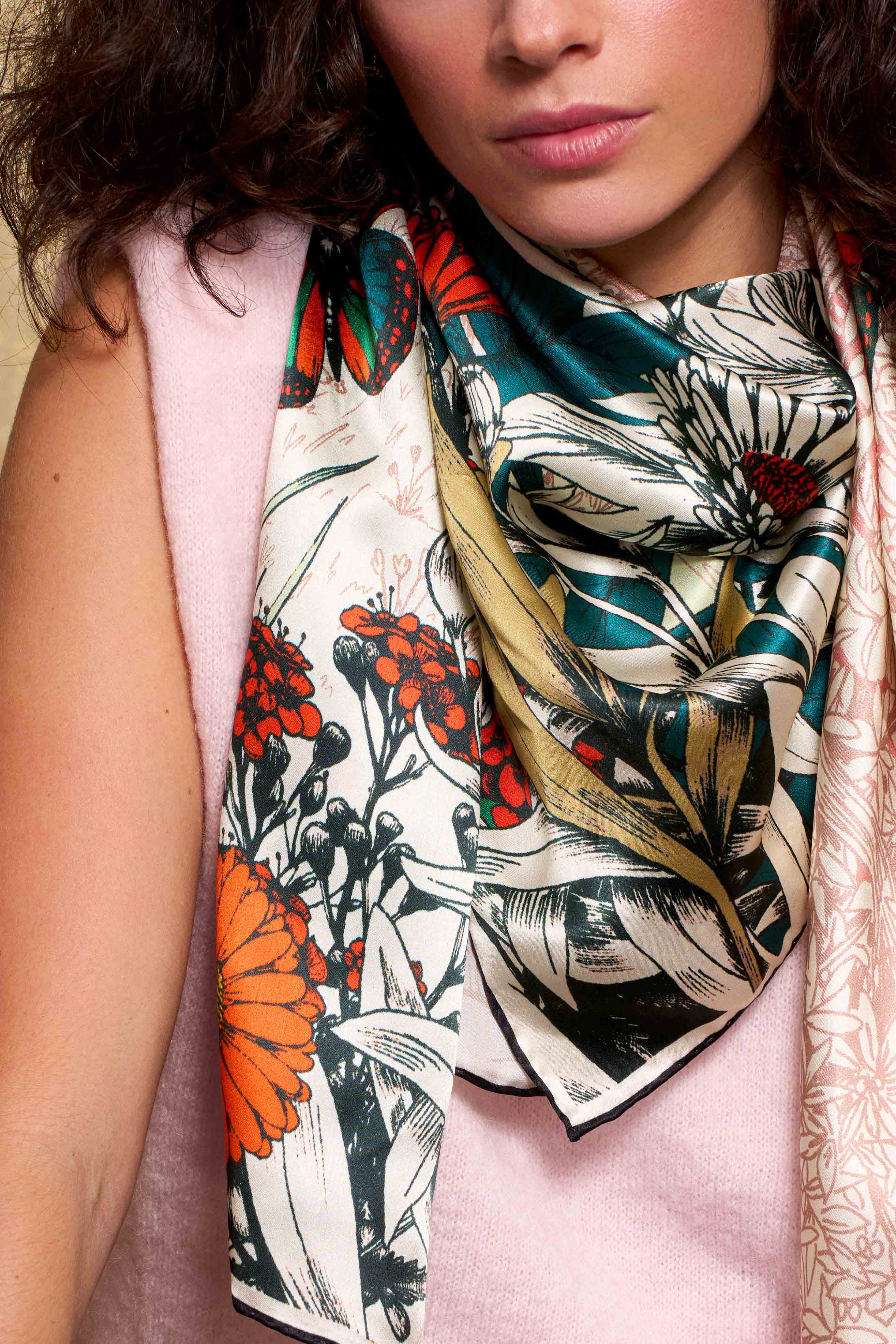 Maxi Foulard Soie Pivoines multicolores