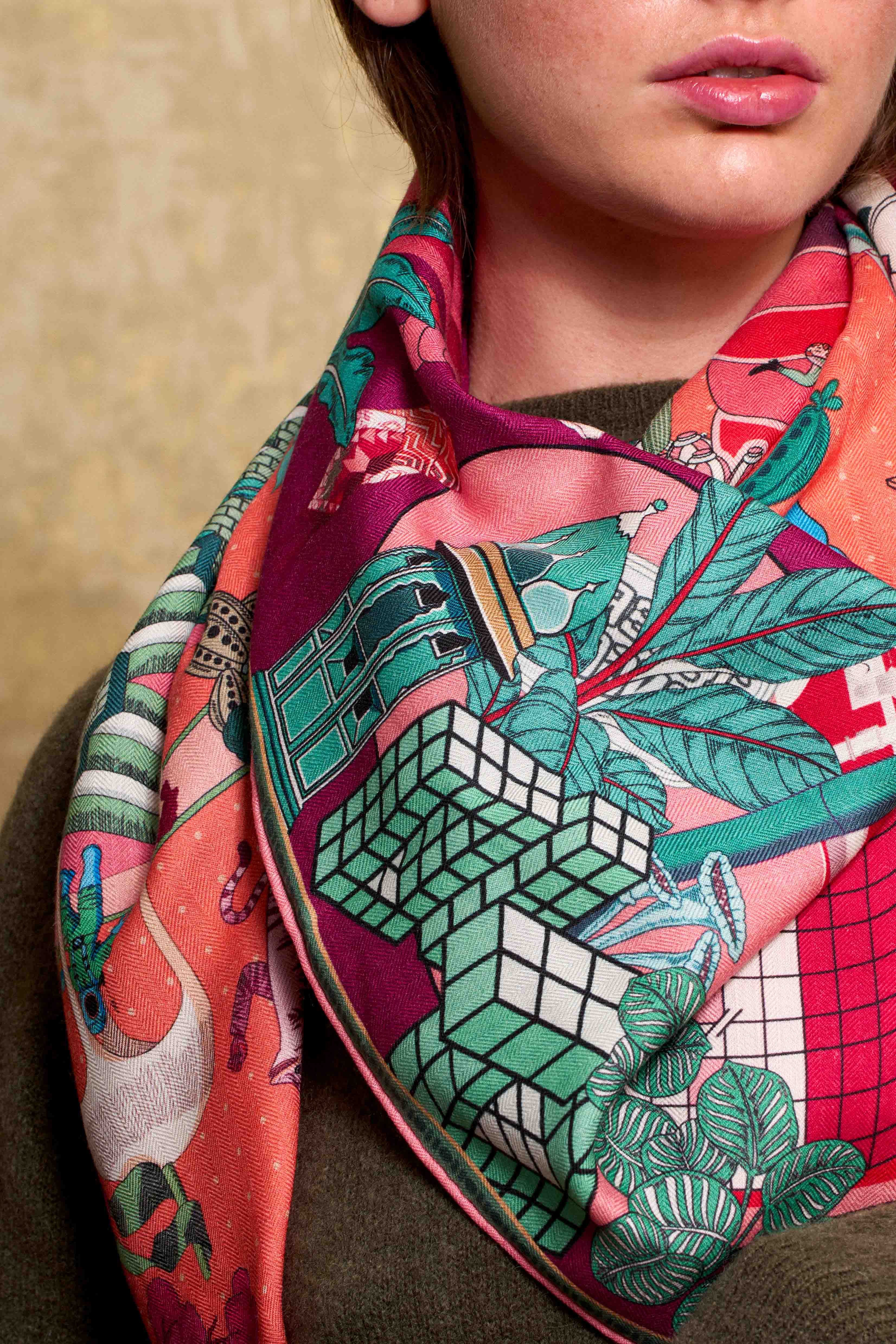 Maxi Wool &amp; Silk Scarf Winter Jungle