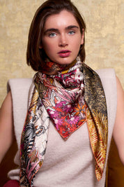 Maxi Foulard Soie Paris sauvage rose