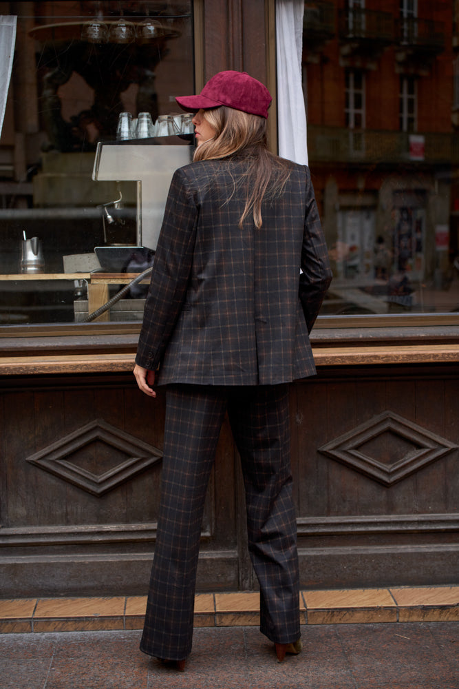 Pantalon Jules à carreaux bordeaux