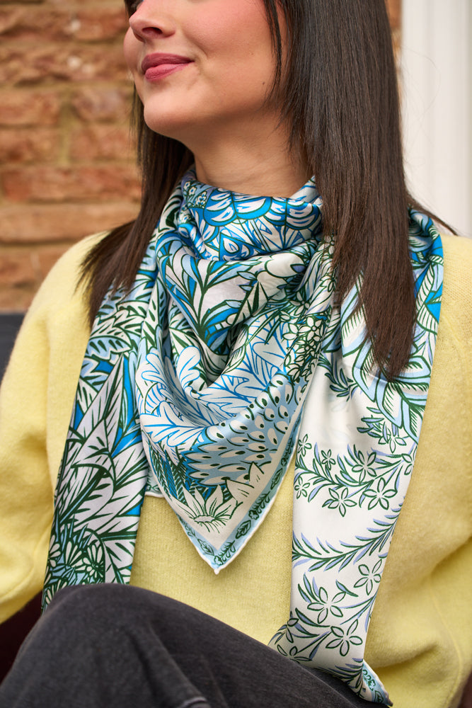 Maxi Foulard Soie Panthère de nuit bleu et vert