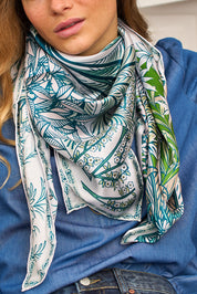 Maxi Foulard Soie Panthère de nuit bleu et vert
