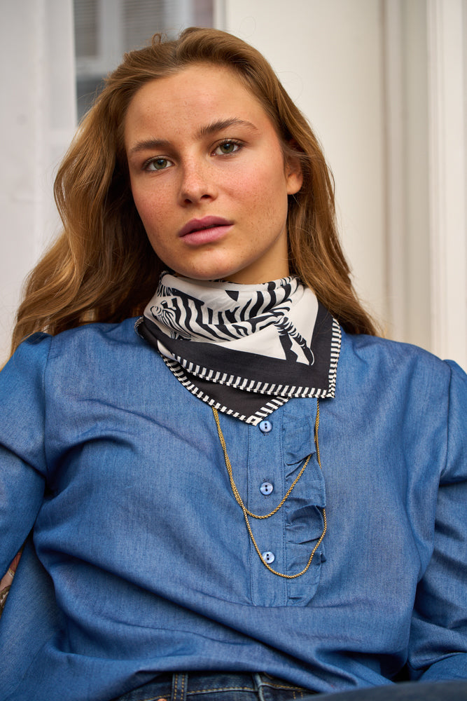 Mini Foulard Soie Zebra noir