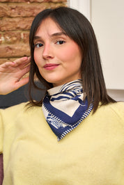 Mini Foulard Soie Zebra bleu marine
