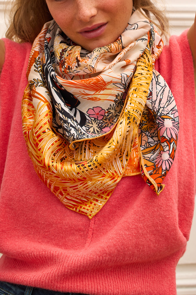 Maxi Foulard Soie Paris sauvage abricot rosé