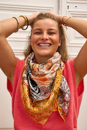 Maxi Foulard Soie Paris sauvage abricot rosé