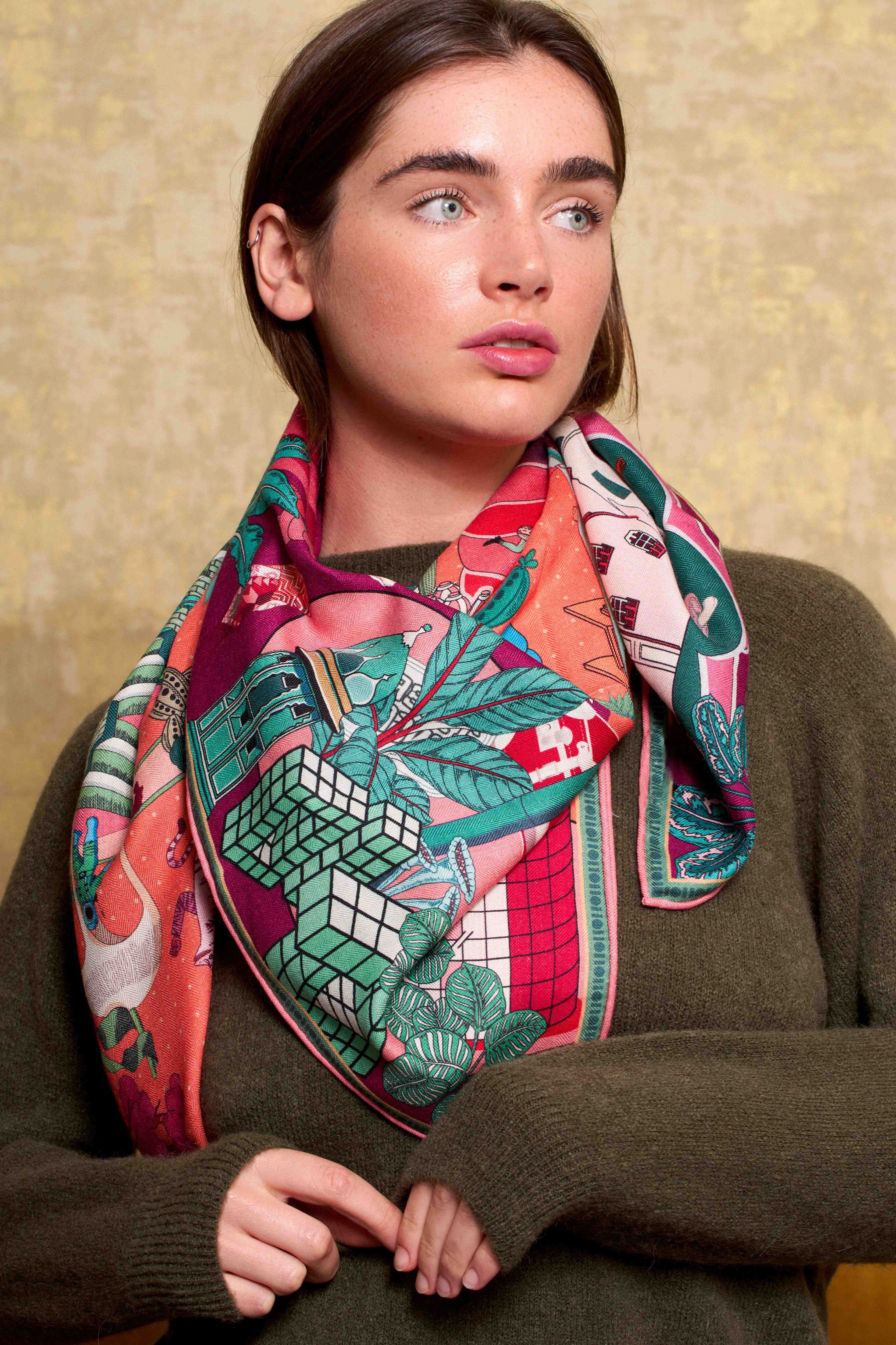 Maxi Wool &amp; Silk Scarf Winter Jungle