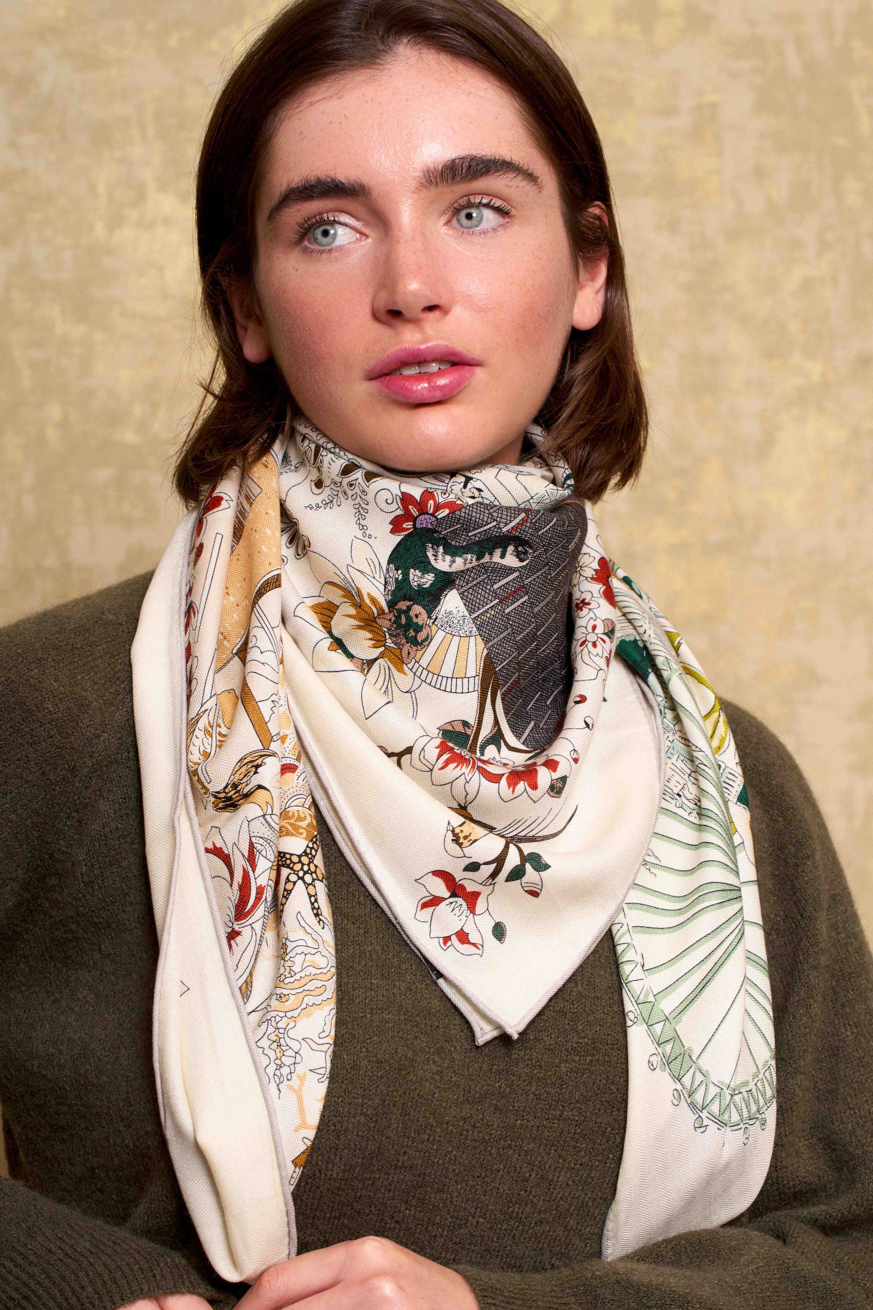 Maxi Wool &amp; Silk Scarf Blue Forest