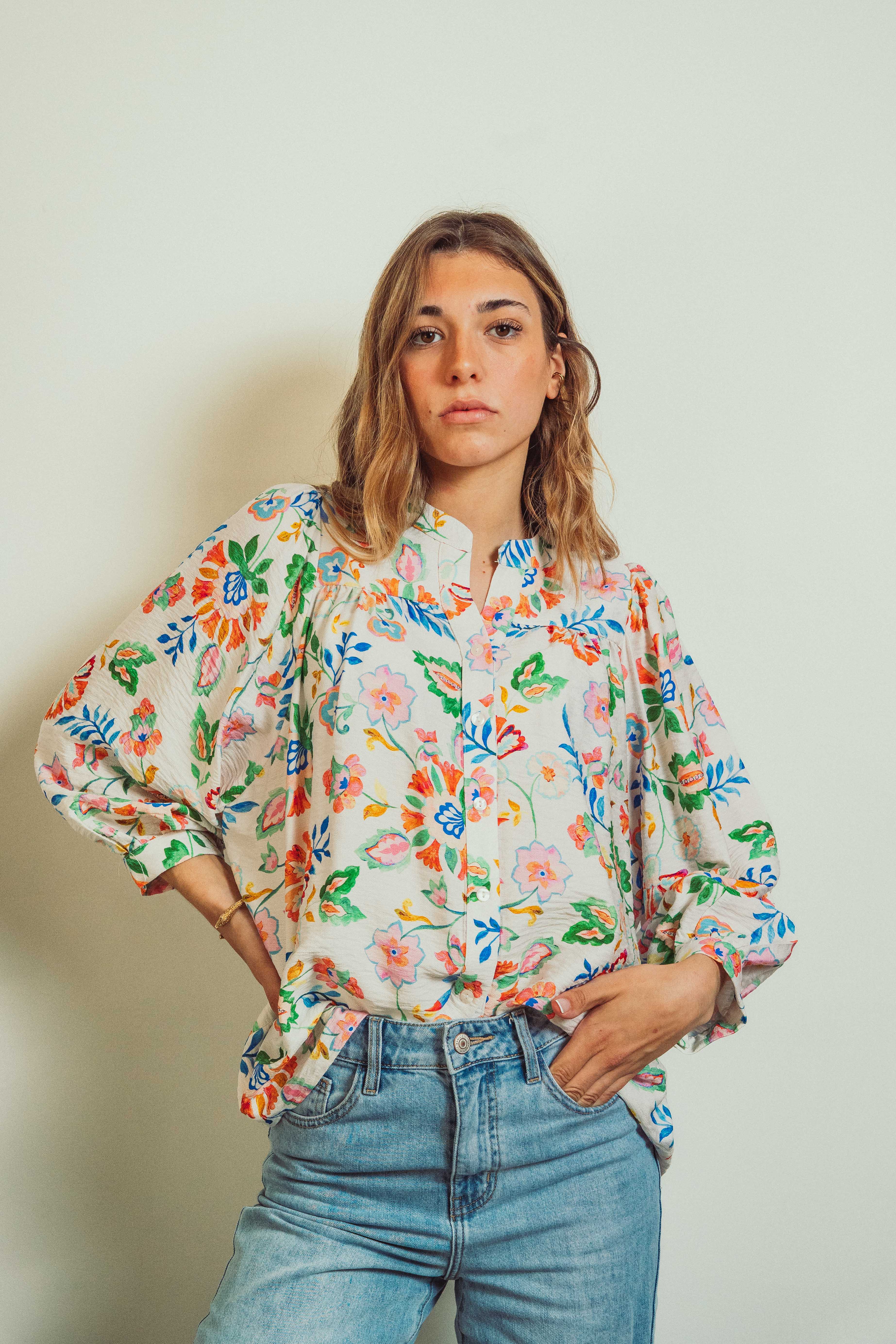 Louise Floral White Blouse