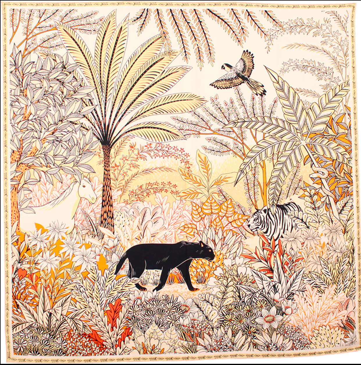 Maxi Foulard Laine et Soie Panthère de nuit pêche
