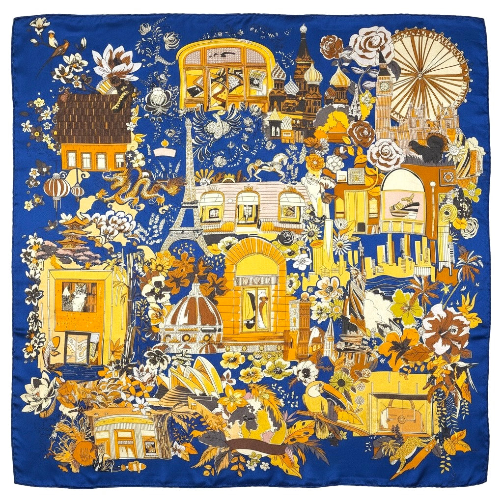 Maxi Foulard Soie Escapade bleu