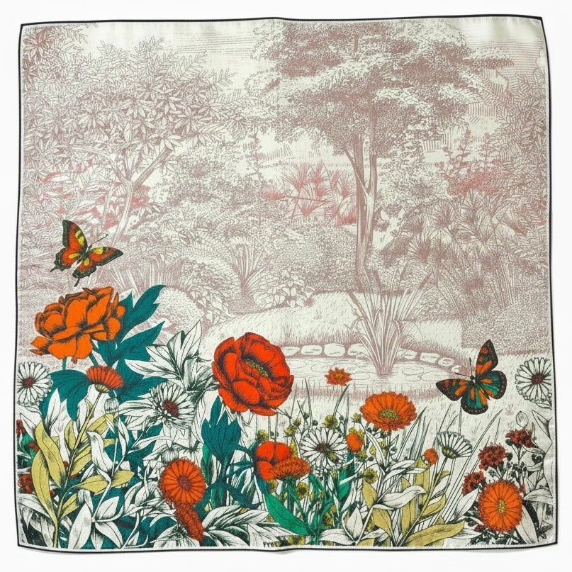 Foulard Coton et Soie Pivoines multicolores