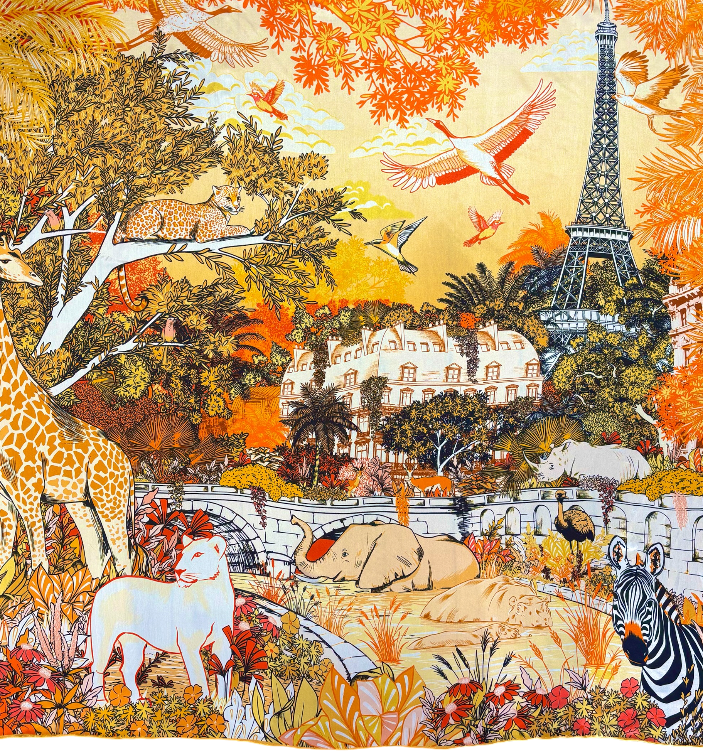 Maxi Foulard Soie Paris sauvage abricot rosé