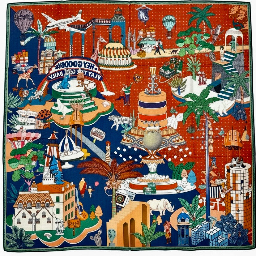 Maxi Foulard Laine et Soie Calypso Rococo marron & bleu