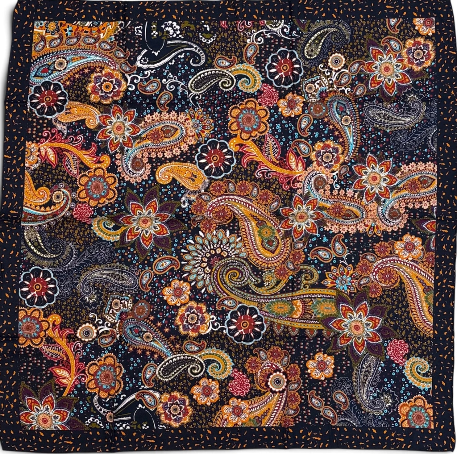 Maxi Foulard Laine et Soie Fleurs de cachemire marron
