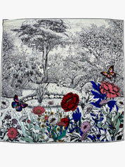 Maxi Foulard Laine et Soie Pivoines multicolores bleuté