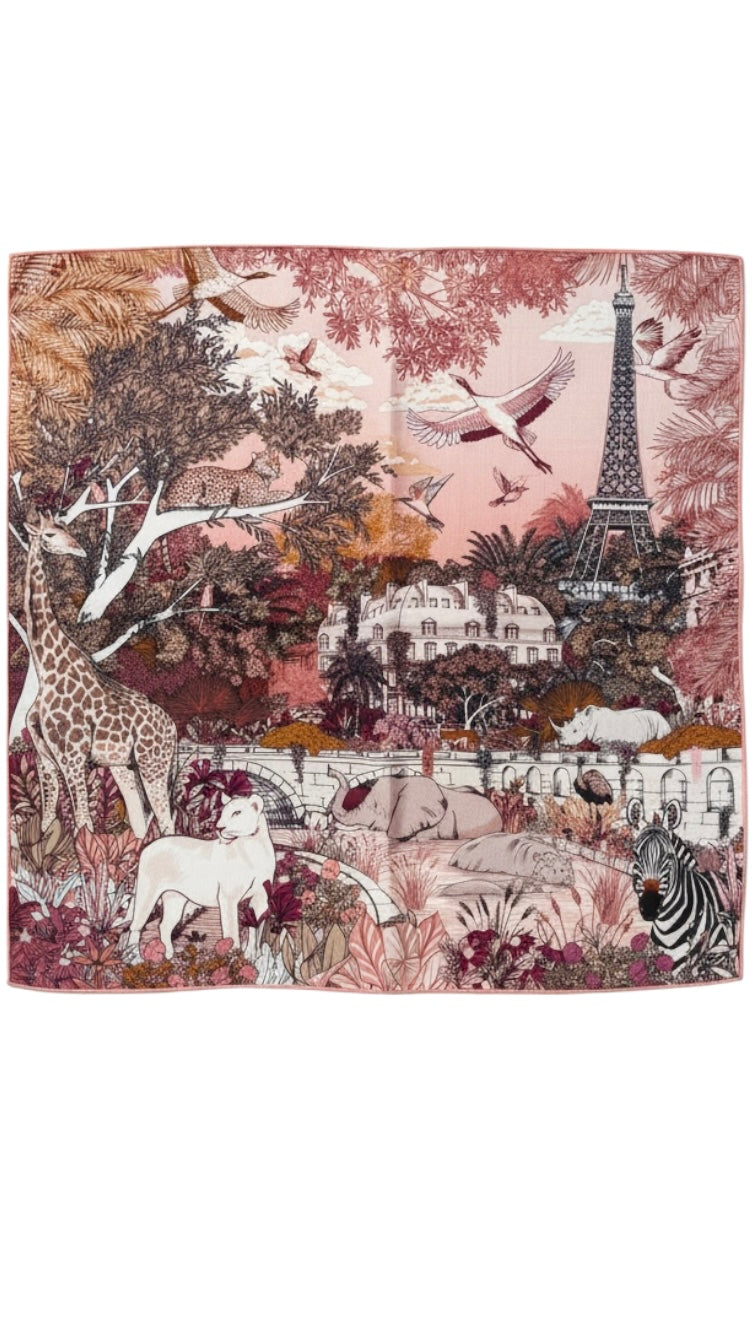 Foulard Laine et Soie Paris Sauvage rose
