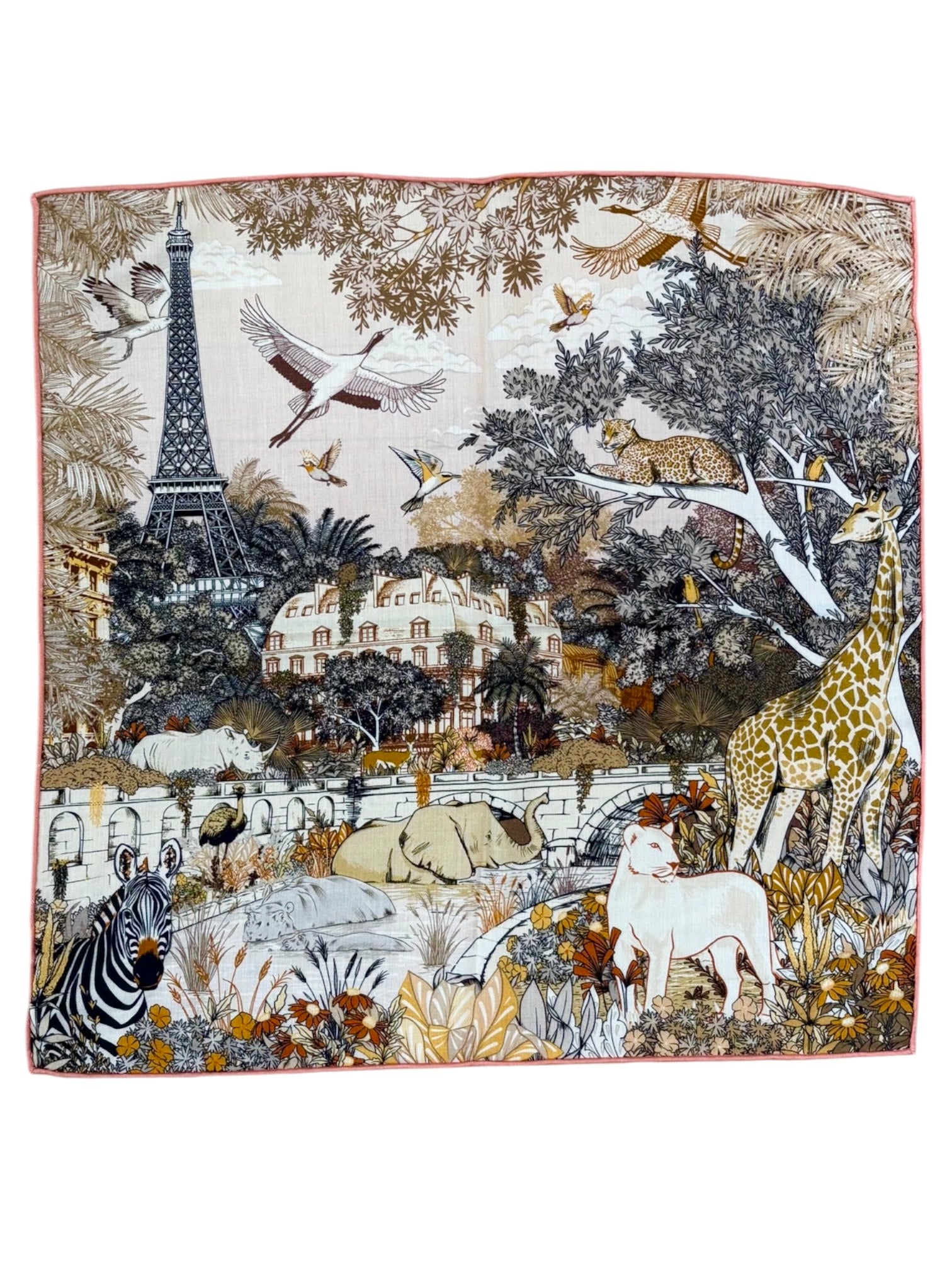 Foulard Laine et Soie Paris Sauvage rose