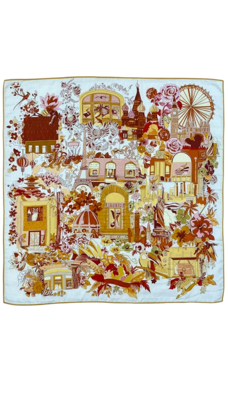 Foulard Laine et Soie Escapade romantique terracota