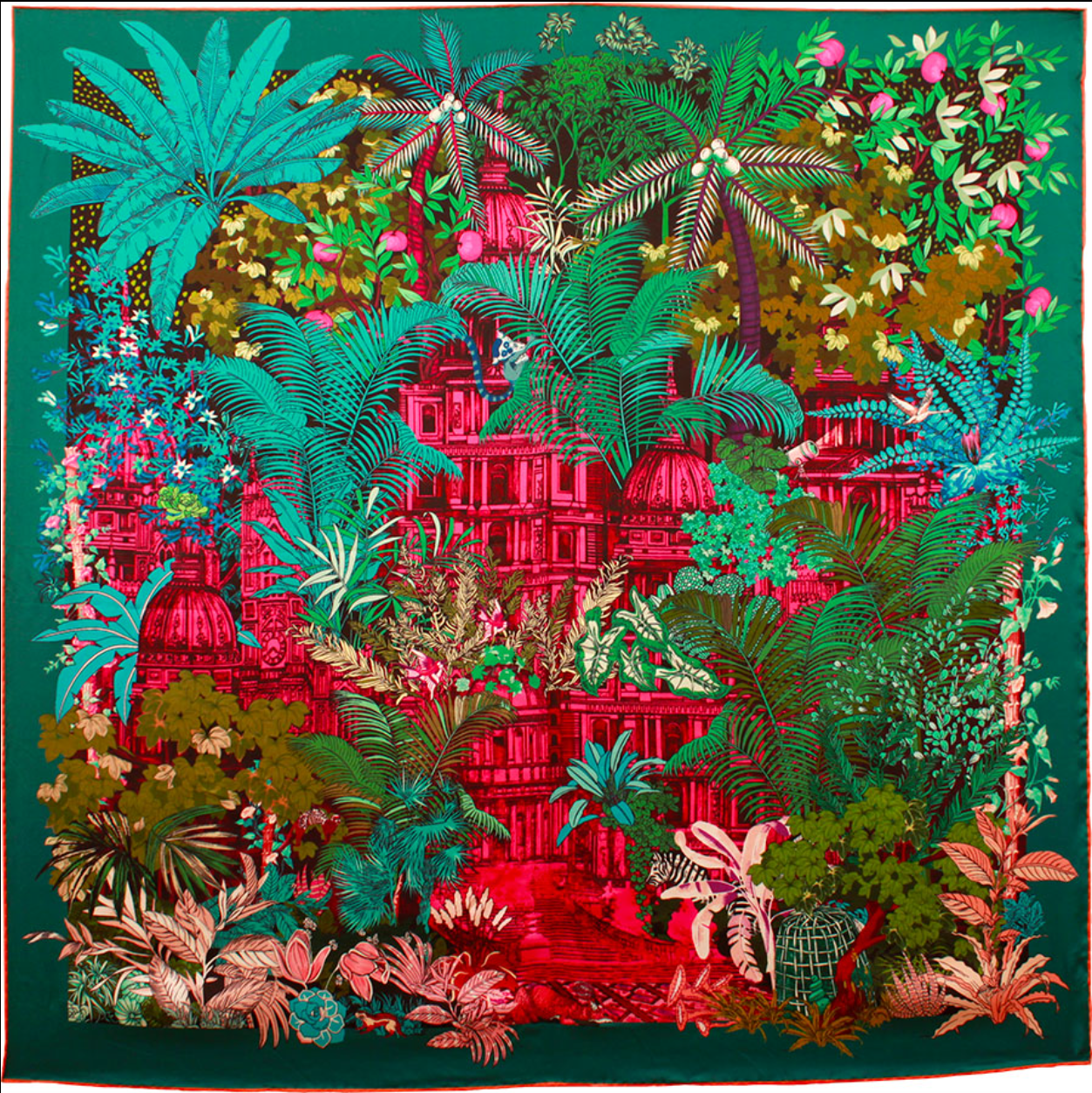 Maxi Foulard Soie Temple oublié vert