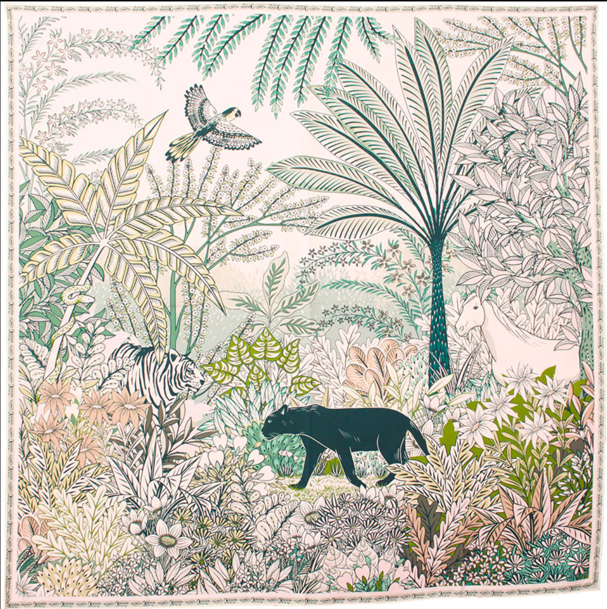 Maxi Foulard Soie Panthère de nuit bleu et vert